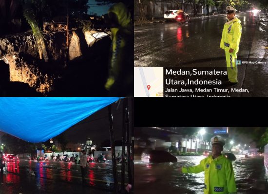 Hujan Deras 3 Jam, Sejumlah Ruas Jalan Di Medan Kebanjiran “Polisi Turun Bantu Warga