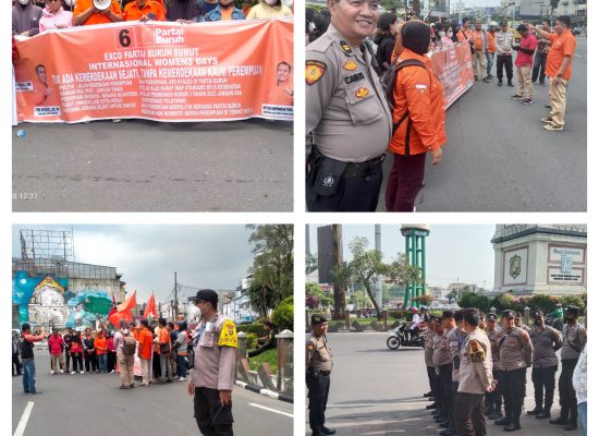 Polrestabes Medan Kawal Aksi Unjuk Rasa Partai Buruh Sumut di Jalan Gatot Subroto