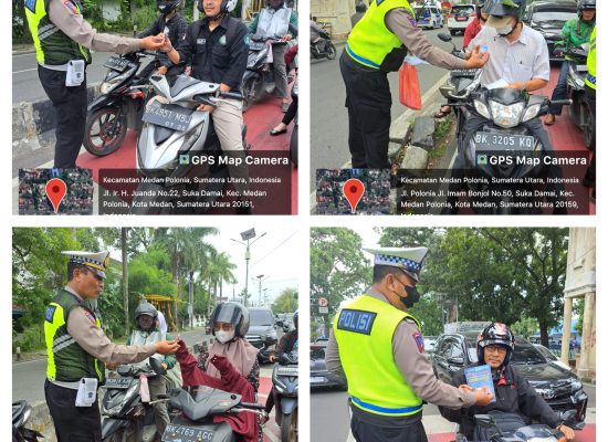 Satlantas Polrestabes Medan Bagikan Permen kepada Pengguna Jalan