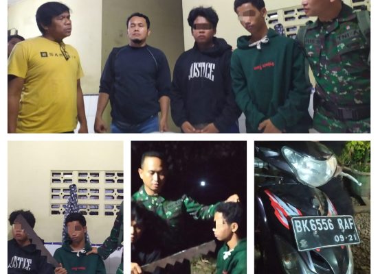 Cegah Tawuran, Babinsa Koramil 01/Sunggal Kodim 0204/DS Tangkap 2 Anggota Genk Motor RNR