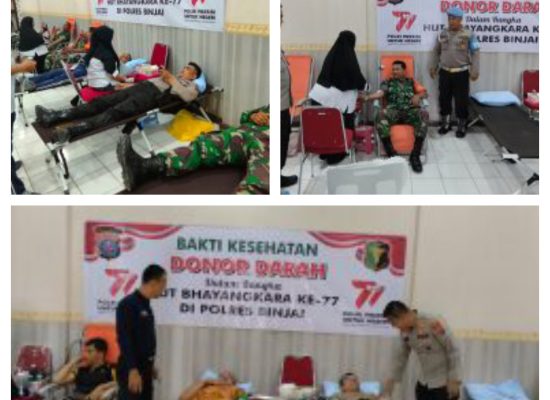 Menyambut Hari Bhayangkara 77, Polres Binjai Gelar Bakti Kesehatan Donor Darah.