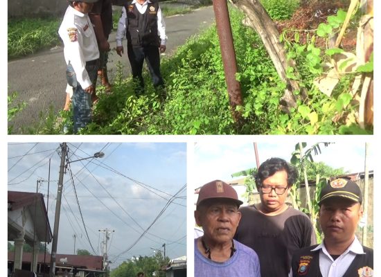Pokdarkamtibmas Bhayangkara Resor Medan dan Sektor Helvetia,Dampingi warga yang Resah Dengan Tiang Listrik Nyaris Tumbang