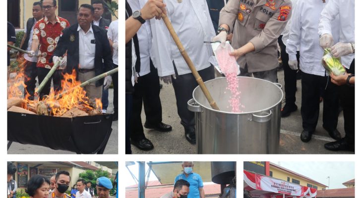 Polresta DS Rebus 172,9 Kilo Sabu dan 9.452 Butir Ekstasi,19,38 Kilo Ganja Dibakar