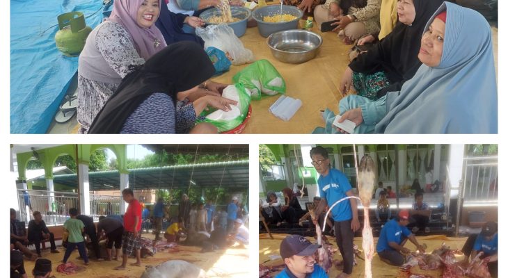 Ibu-ibu Ramaikan Pelaksanaan Qurban di Masjid Syahiratul A’mal, Sekitar 500 Daging Dibagikan
