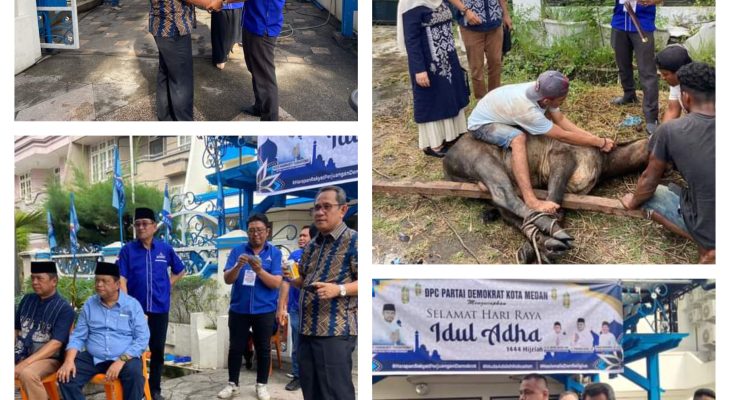 Salurkan Hewan Kurban, DPC Partai Demokrat Medan, Ajak Masyarakat Saling Berbagi