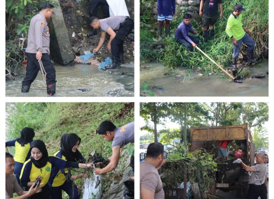 Polresta Deli Serdang Bersihkan Sampah di Sungai Malinda