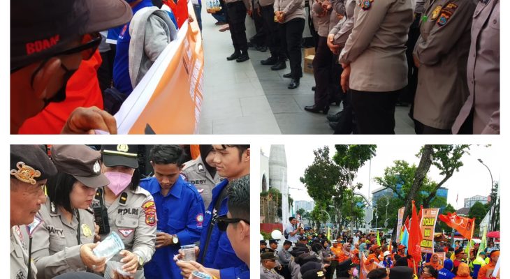Polrestabes Medan Kawal Unjuk Rasa Exco Partai Buruh di Kantor Gubernur Sumut