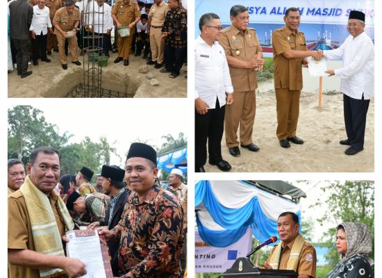 Kunker ke Kecamatan Pagar Merbau, Bupati Letakkan Batu Pertama Pembangunan Masjid Syukur