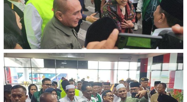 Edy Rahmayadi Berserta Kader Parpol Koalisi Sambut Kedatangan Cawapres No Urut 1 di Kuala Namu.