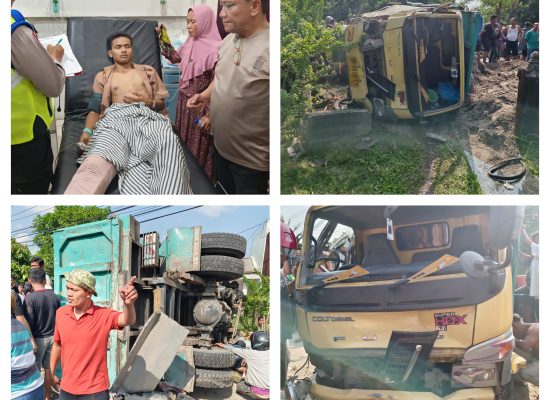 Ban Lepas, Colt Diesel Seruduk Mobil & 2 Sepeda Motor di Deli Serdang