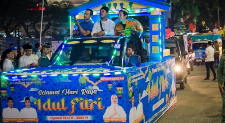 Semarak Pawai Kendaraan Meriahkan Malam Takbiran Idul Fitri 1445 H di Kota Medan