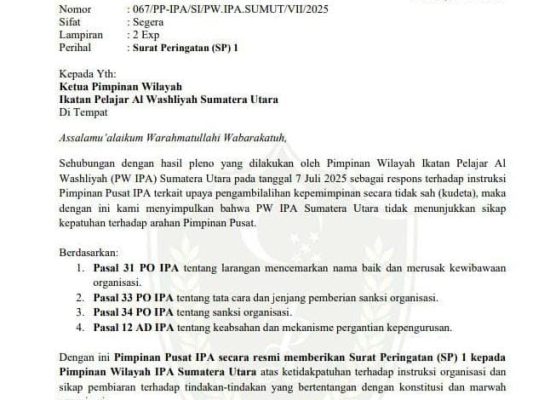 PP IPA Resmi Terbitkan SP 1 ke PW IPA Sumut