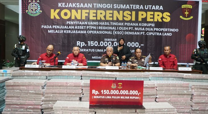 Kejati Sumut Terima Pengembalian Kerugian Negara Rp150 Miliar dari Perkara Penjualan Aset PTPN I