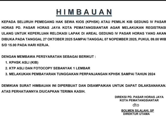 PD PHJ Imbau Pemilik Kios Gedung IV Pasar Horas Segera Lakukan Registrasi untuk Relokasi