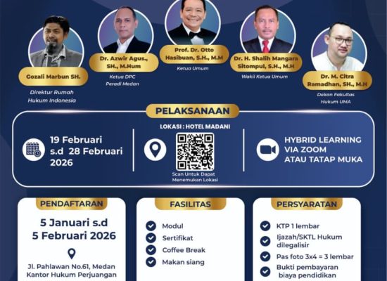 Pendidikan Khusus Profesi Advokat Digelar di Medan, Hadirkan Tokoh Hukum Nasional