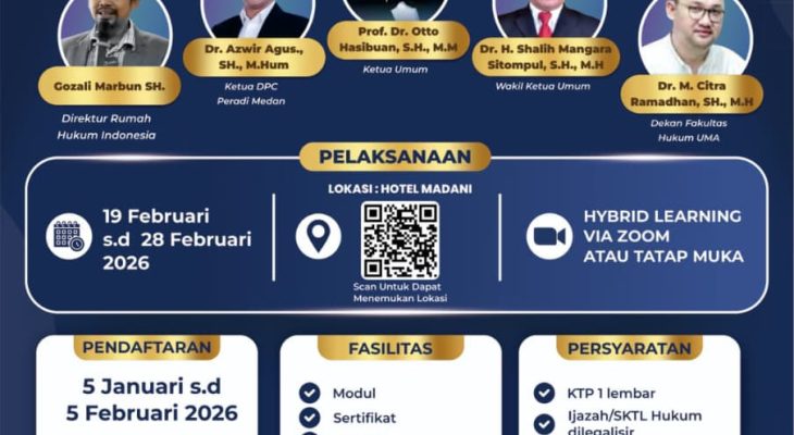 Pendidikan Khusus Profesi Advokat Digelar di Medan, Hadirkan Tokoh Hukum Nasional