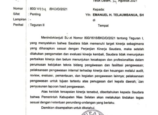 Masyarakat Desak Bupati Tunda Pelantikan Peserta JPTP Nias Selatan Pernah Terima Teguran II