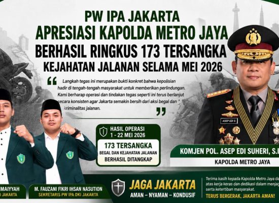 PW IPA Jakarta Apresiasi Kapolda Metro Jaya Berhasil Ringkus 173 Tersangka Kejahatan Jalanan Selama Mei 2026